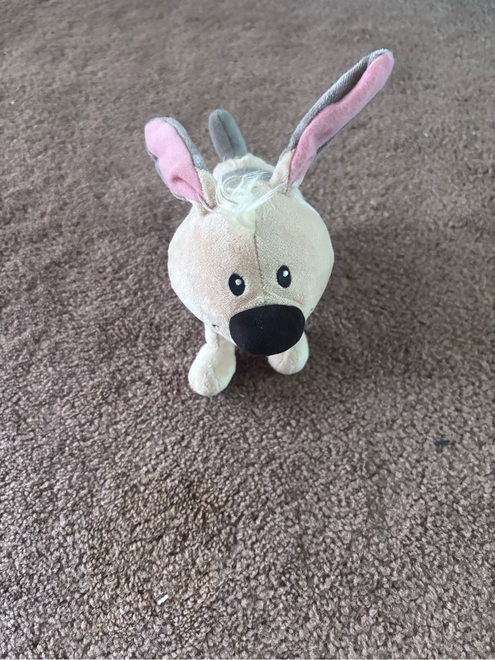 Beige Plush Mulan Little Brother with Pink Inner Ears - Cute Soft Stuffed Animal